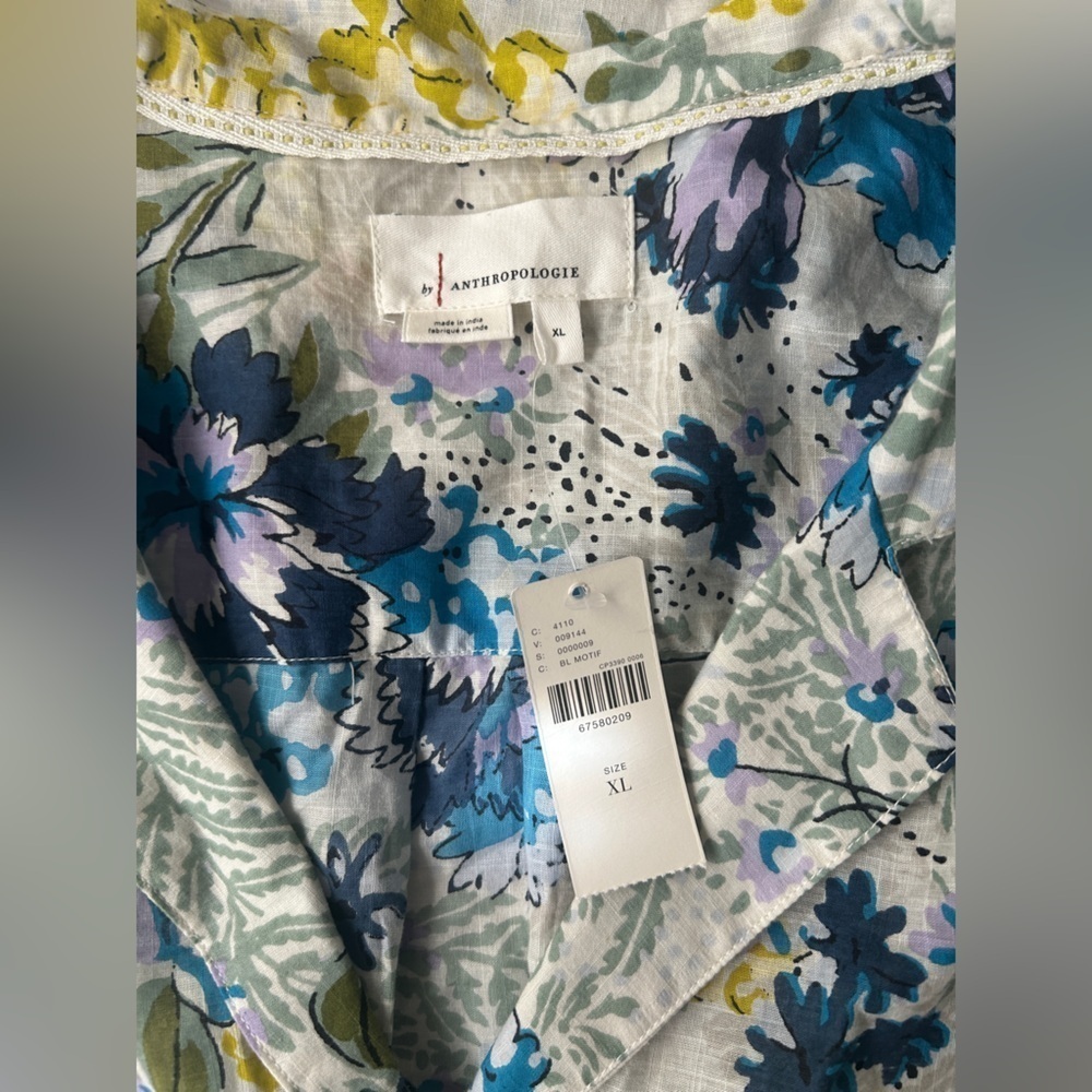 NWT Anthropologie Women’s Printed Surf Shirt in Blue Floral Motif Size XL - Picture 6 of 11